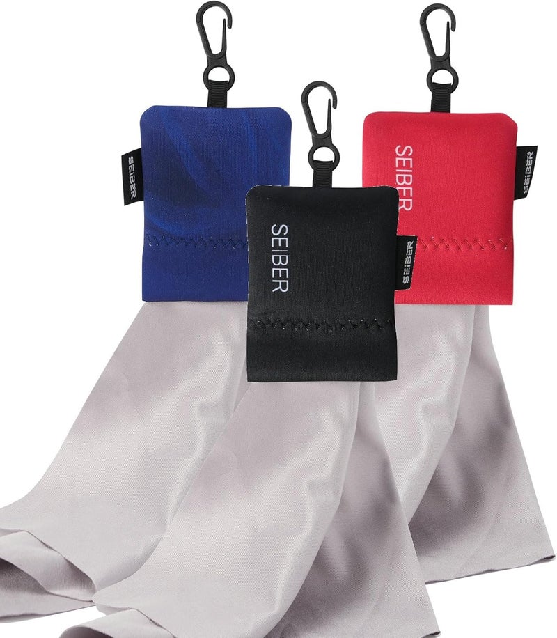 SEIBER Eyeglass Cleaning Microfiber Cloth,7 x 7 inch Glasses Cloth for Sunglasses,Laptops, Cameras,Screen- with Neoprene Pouch,Self-Closing Bottom(3PCS,BKBlueRed) - Image 1